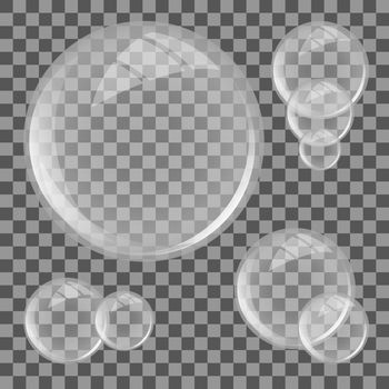 Glass lens on transparent background. Vector illustration.