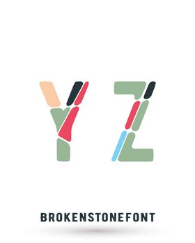 Alphabet broken font template. Set of letters Y, Z logo or icon. Vector illustration.