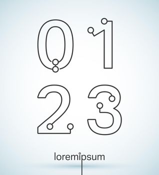 Connection dots font. Set of numbers 0, 1, 2, 3 logo or icon vector design