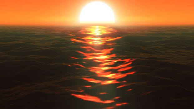 panorama of the ocean sunset, sea sunset, 3d render illustration