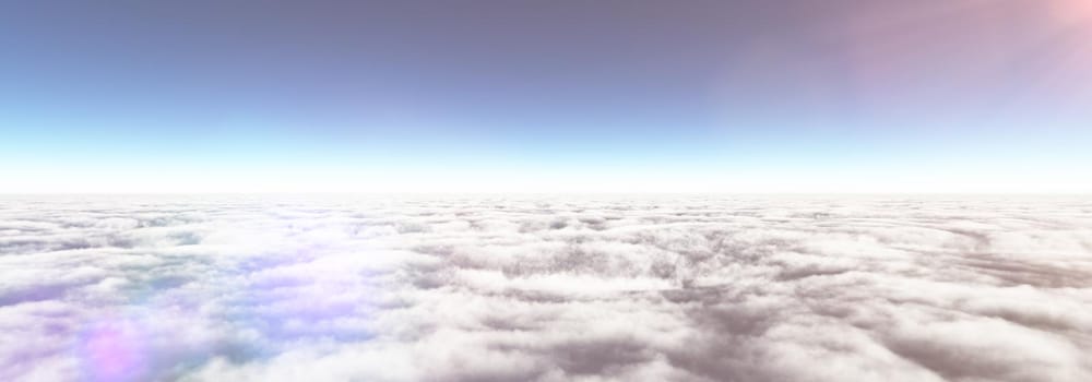 Above clouds sun ray, 3d rendering illustration