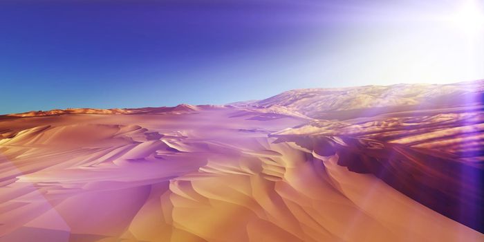 Dunes sunset over the desert. 3d rendering illustration