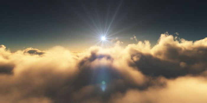 above clouds sunrise sun ray illustration, 3d rendering