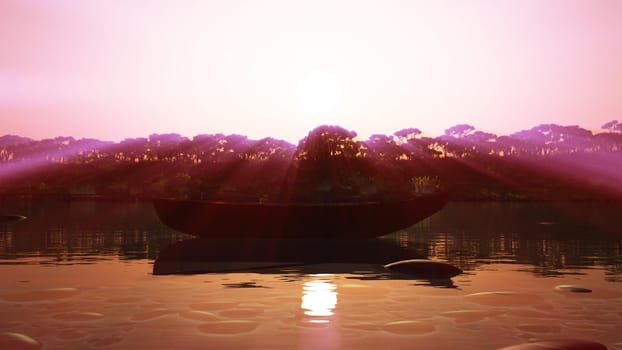 Beautiful sunset over the tropical lagoon, illustration 3d rendering