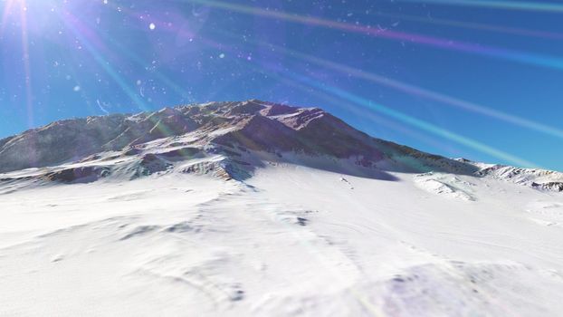 mountain snow sun ray illustration, 3d rendering