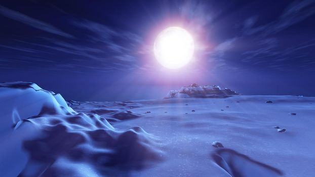 ice berg night full moon, 3d render illustration