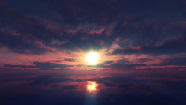 sunset calmly sea sun ray 3d render illustration