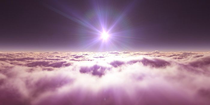 dream fly above clouds ray light, 3d rendering illustration