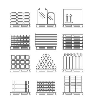 Pallet with various cargo set. Vector illustration.