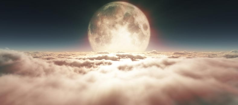 above clouds full moon illustration, 3d rendering