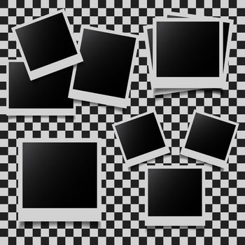 Set of abstract vintage photo frames on checkered background. Vector illustration.