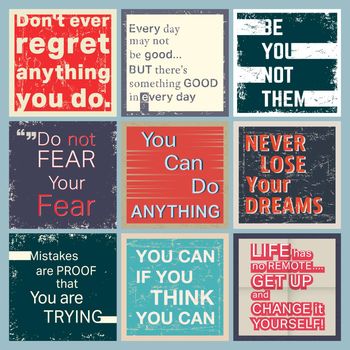 Quotes motivational square set. Inspirational quote. Poster Quote template. T-shirt print design. Vector illustration.