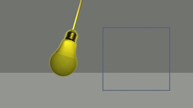 3d illustration - Hanging Swaying Light Bulb, everything begins with an idea