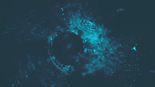Abstract 3d Illuminated distorted Mesh Sphere . Neon Sign . Futuristic Technology HUD Element . Elegant Abstract Destroyed Sphere . Big data visualization .