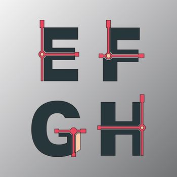 Alphabet font template. Set of letters E, F, G, H logo or icon. Vector illustration