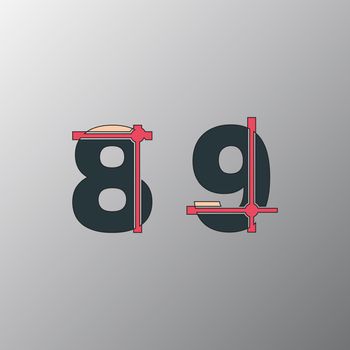 Number font template. Set of numbers 8, 9 logo or icon. Vector illustration