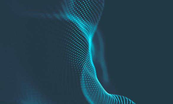  Music background. Big Data Particle Flow Visualisation. Science infographic futuristic illustration. Sound wave.