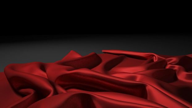 Abstract red silk on black christmas background. Black background with red.
