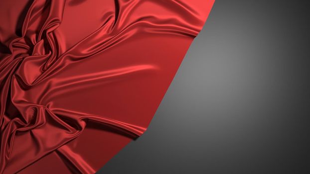 Abstract red silk on black christmas background. Black background with red.