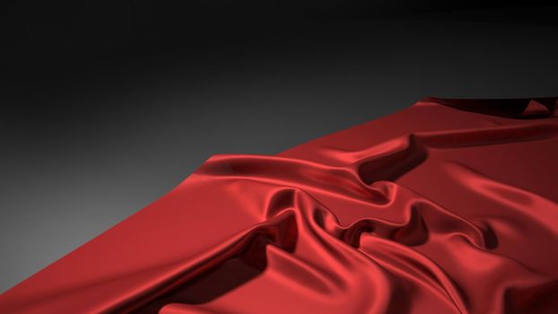 Abstract red silk on black christmas background. Black background with red.