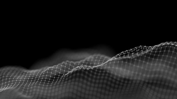 Data technology abstract futuristic illustration . Low poly shape with connecting dots and lines on dark background. 3D rendering . Big data .