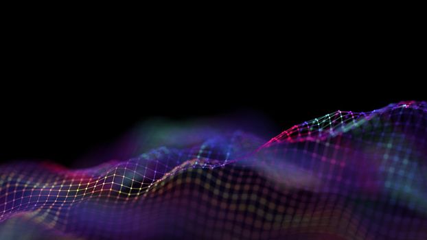 Data technology abstract futuristic illustration . Low poly shape with connecting dots and lines on dark background. 3D rendering . Big data .