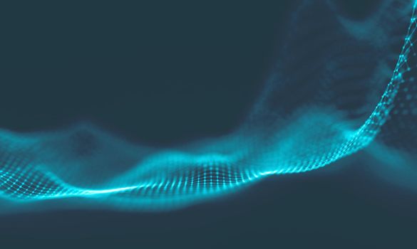 Music background. Big Data Particle Flow Visualisation. Science infographic futuristic illustration. Sound wave.