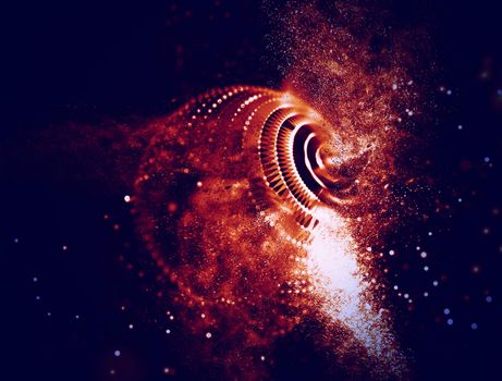 Abstract 3d Illuminated distorted Mesh Sphere . Neon Sign . Futuristic Technology HUD Element . Elegant Abstract Destroyed Sphere . Big data visualization .
