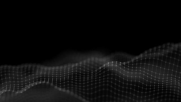 Data technology abstract futuristic illustration . Low poly shape with connecting dots and lines on dark background. 3D rendering . Big data .