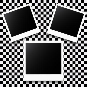 Set of photo frames on checkered background. Vector illustration.
