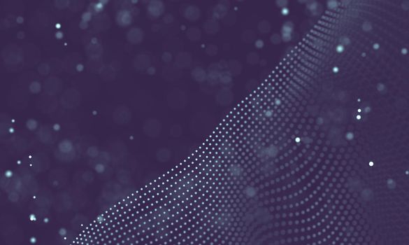 Abstract futuristic illustration of polygonal surface. Low poly shape with connecting dots and lines on dark background. 3D rendering
