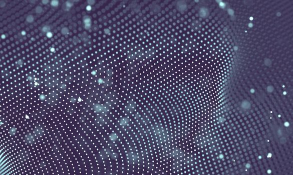Abstract futuristic illustration of polygonal surface. Low poly shape with connecting dots and lines on dark background. 3D rendering
