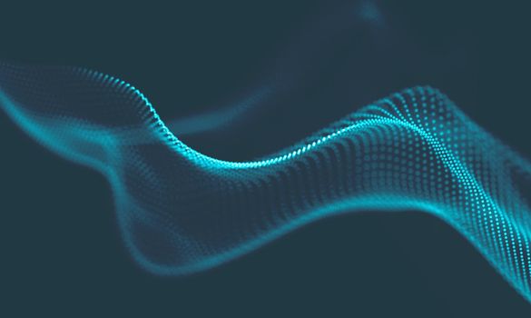  Music background. Big Data Particle Flow Visualisation. Science infographic futuristic illustration. Sound wave.