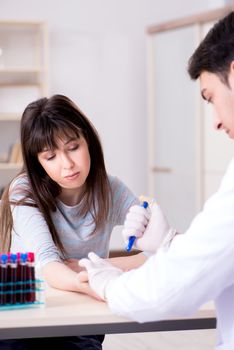 Patient during blood test sampling procedure taken for analysis