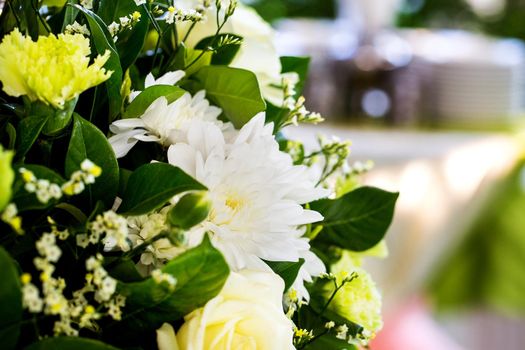 Fresh flowers on the table at a party.