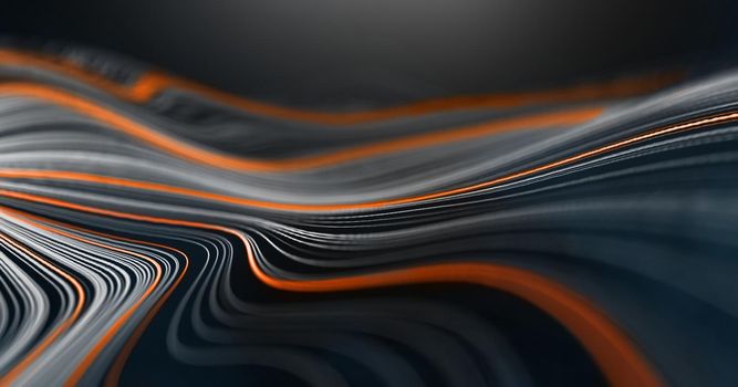 Liquid lines pattern. Wave shape pattern colorful music digital lines. Black background with orange.