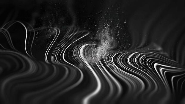 Grey tech background abstract wave with particles and smoke. Abstract wave background.