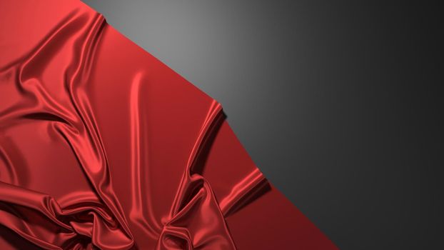 Abstract red silk on black christmas background. Black background with red.