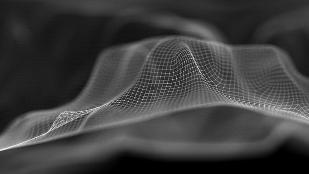 Data technology abstract futuristic illustration . Low poly shape with connecting dots and lines on dark background. 3D rendering . Big data .