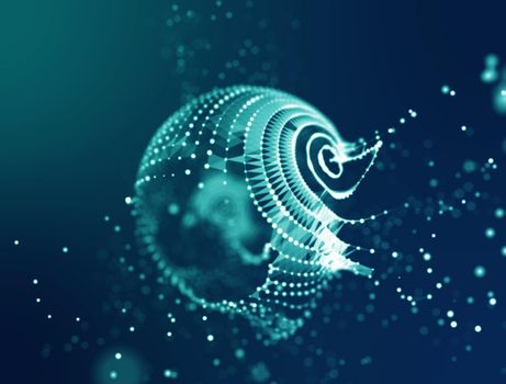 Abstract 3d Illuminated distorted Mesh Sphere . Neon Sign . Futuristic Technology HUD Element . Elegant Abstract Destroyed Sphere . Big data visualization .