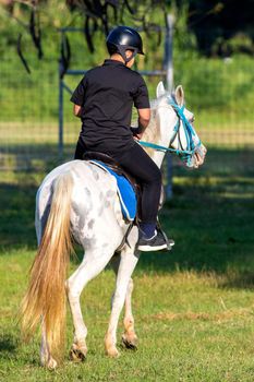 Horse riding in the lawn.