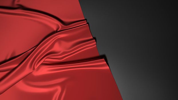 Abstract red silk on black christmas background. Black background with red.
