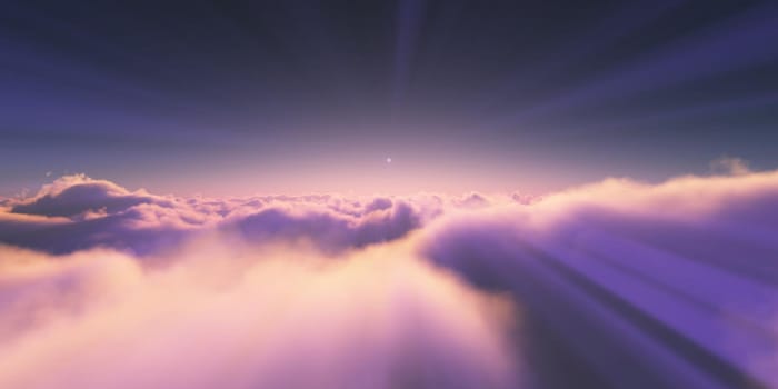 above clouds sunrise sun ray illustration, 3d rendering