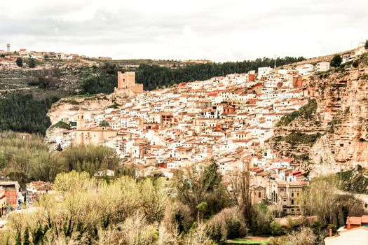 Beautiful Overview of alcalá de Jucar in the morning in Castile-La Mancha, Spain