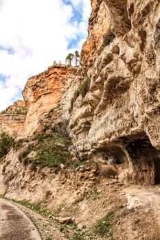 Cave houses in Jorquera village mountain range in Castile-La Mancha, Spain