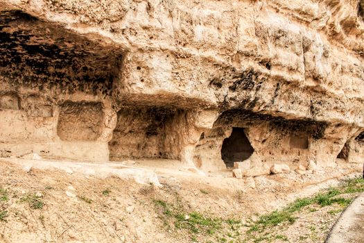 Cave houses in Jorquer village mountain range in Castile-La Mancha, Spain