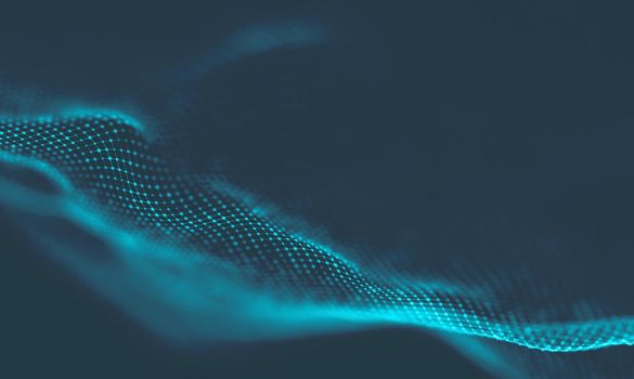  Music background. Big Data Particle Flow Visualisation. Science infographic futuristic illustration. Sound wave.