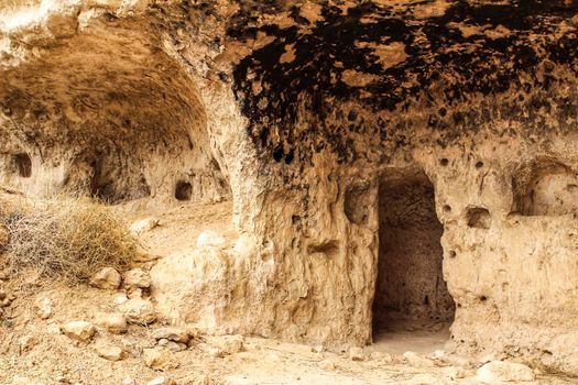 Cave houses in Jorquer village mountain range in Castile-La Mancha, Spain