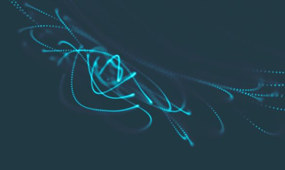 Music background. Big Data Particle Flow Visualisation. Science infographic futuristic illustration. Sound wave.