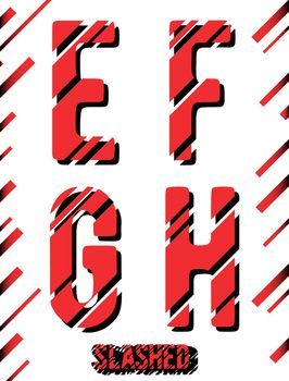 Alphabet font template. Set of letters E, F, G, H logo or icon. Slashed design. Vector illustration.